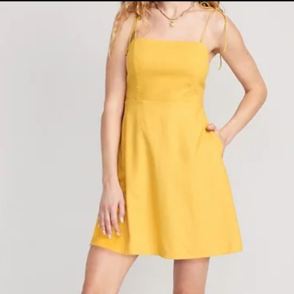 Old Navy Yellow Tie-Shoulder A-Line Mini Dress
